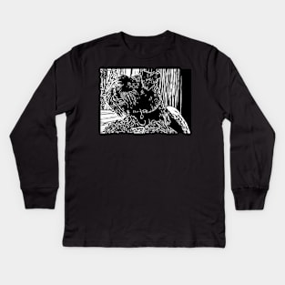 Black Miniature Schnauzer Dog Linoprint Kids Long Sleeve T-Shirt